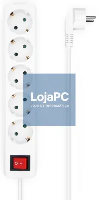 AISENS Base Multiple 5 Tomadas com Interruptor com fio 3×1.5mm2, Branco, 1.4 m