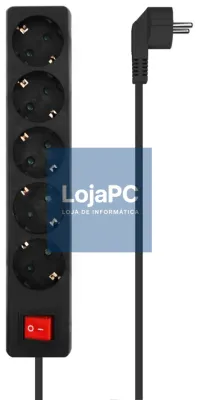 AISENS Base Multiple 5 Tomadas com Interruptor com fio 3×1.5mm2, Preto, 1.4 m
