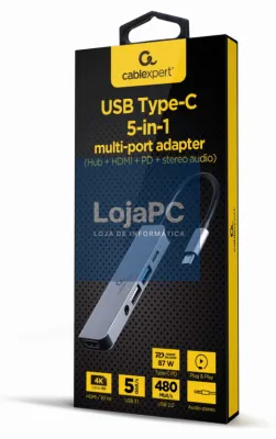 Gembird A-CM-COMBO5-02 base para portátil y replicador de portas Alámbrico USB 3.2 Gen 1 (3.1 Gen 1) Type-C Prateado