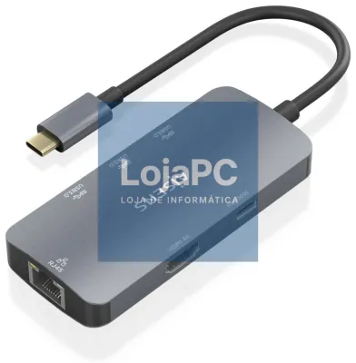 AISENS USB-C Dock 6 En 1, USB-C a 1xHDMI, 1xRJ45, 3xUSB-A, 1xUSB-C PD, Cinzento, 15cm
