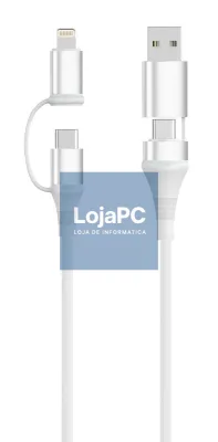 EWENT USB 2.0 Type-C+A cable, type C to C+Lightning M/M, AWG30, PD 60W, Data 480Mbps, PVC, white, 1m