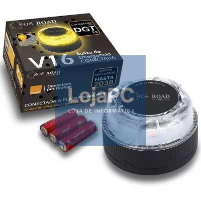 Luz baliza de emergencia para automóvel SOS Road Connected EL2024 V16/ Homologada/ Base Imantada/ Geolocalizable/ Funciona a Pilhas