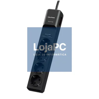 Extensão com interruptor Cyberpower P0420SUD0-DE/ 4 Tomadas de corrente/ 2 USB/ Cabo 1.8m/ Preta