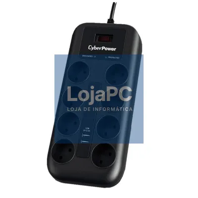 Extensão com Interruptor Cyberpower P0820SUD0-DE/ 8 Tomadas de corrente/ 2 USB/ Cabo 1.8m/ Preta