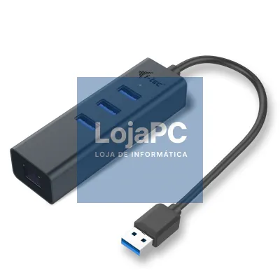 Hub i-tec USB 3.0 3 portas + Adaptador Gigabit Ethernet - Metal