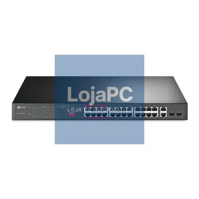TP-LINK 26-Port 10/100Mbps PoE+ Switch 24 10/100Mbps PoE+ Ports 2 Gigabit RJ45 Ports 2 Combo SFP Slots 802.3at/af 250W PoE